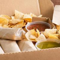 Burrito Box · Four Fiesta Burritos, 8 oz Salsa Verde, 8 oz Sharky's Salsa, and chips. Feeds 4 - 6 people.