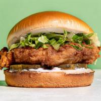 The Other Side Signature Crispy Chicken Sandwich · Pickles, Mayo, Sea Salt, Black Pepper, Shredded Lettuce, Brioche Bun