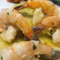 Gamberoni Al Limone · Jumbo shrimp, white wine, garlic, lemon butter sauce, seasonal vegetables