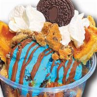 Waffle Bites Sundae · 2 scoops of Ice Cream
Waffle Pieces
2 toppings
1 drizzle