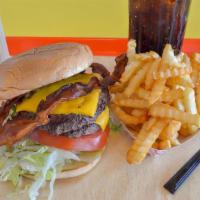 Double Bacon Cheeseburger Combo · Comes with lettuce, tomato, onion, mayo, ketchup, and mustard. Combo is with French fries, s...
