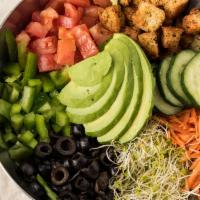 Mixed · Romaine, spinach, cucumber, carrots, tomato, onion, sprouts, bell pepper, avocado, olives, c...