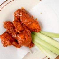 Chicken Wings · Your choice of six buffalo, bbq or teriyaki chicken wings served with a side of ranch dressi...