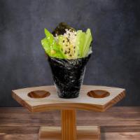 California Hand Roll  · In: Sushi Rice, Crab Meat, Avocado, Cucumber, Sesame Seed
Out: Seaweed