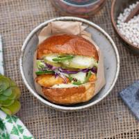 Luxury Jackfruit Bbq Burger · vegan slaw, vegan mayo, pickles, jalapeno, toasted brioche vegan bun