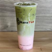 Rose Matcha Latte · Matcha Latte sweetened with our in house Rose Syrup with Petals.