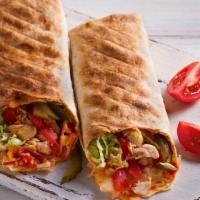 Beef & Bean Burrito · Chunky beef, creamy guacamole, melted cheese, chopped lettuce, warm rice and pinto beans rol...