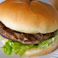 Turkey Burger · Fresh ground turkey burger seasoned to perfection, served on our custom bun with lettuce, to...
