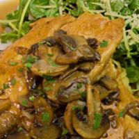 Chicken Marsala · Tender chicken breast filets & cremini mushrooms sauteed in sweet Marsala wine. Served with ...