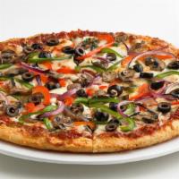 Veggie · Signature pizza sauce, mozzarella cheese, red onions, black olives, red & green bell peppers...