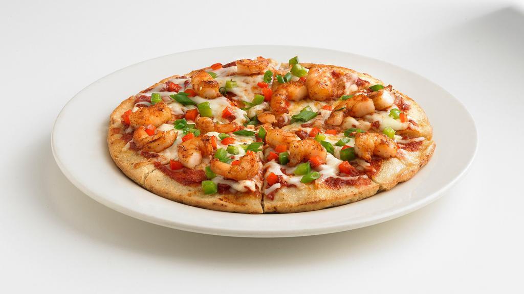 Shrimp On Fire Thin Crust · Nashville hot sauce topped with Cajun grilled shrimp, red and green bell peppers, mozzarella, and green onions.                                                                                                                                          
 110 Cal/slice, 8 slices