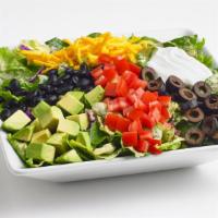 Santa Fe · Fresh mixed greens tossed with our Santa Fe ranch dressing. Topped with black beans, cherry ...