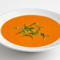 Tomato Basil Soup (Vegetarian) · A delicious medley of tomatoes, cream, spices, basil, and garlic simmered in a rich broth. (...