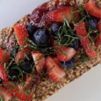Almond Butter Toast · Almond butter, strawberry jam, berries on house-made toast