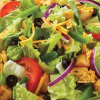 Garden Salad Regular · Fresh-cut lettuce blend, cheddar cheese, black olives, red onions, green peppers, sliced tom...