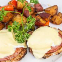 Eggs Benedict · Poached eggs on English muffin with Canadian bacon, and Hollandaise sauce. Substitute to smo...