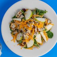 Apple Chicken Walnut Salad · Grilled chicken breast, red onions, homemade croutons, caramelized walnut,and cheddar cheese...