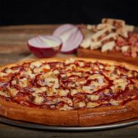 Bbq Chicken Pizza · Our 14” pizza Starts with our Non-GMO Pizza Sauce made from Fresh Vine-Ripened tomatoes. Our...
