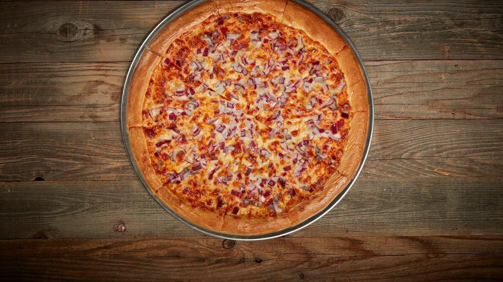 Red Onion · Our classic 14” Pizza with our Non-GMO Pizza Sauce made from Fresh Vine-Ripened Tomatoes.” Our two-cheese blend of Mozzarella Cheese and a generous portion of fresh Red Onions that’s diced every day in our restaurant.
