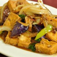 Spicy Eggplant · Sautéed with eggplant, onions, bell peppers, Thai basil with spicy garlic sauce.