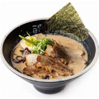 The Kuro Mayu Ramen · Creamy pork broth - pork chashu, bean sprouts, bamboo shoot, kikurage mushrooms, corn, seaso...