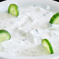 Tziki · Yogurt Mixed with Diced Cucumbers and Dry Mint. (Vegetarian)