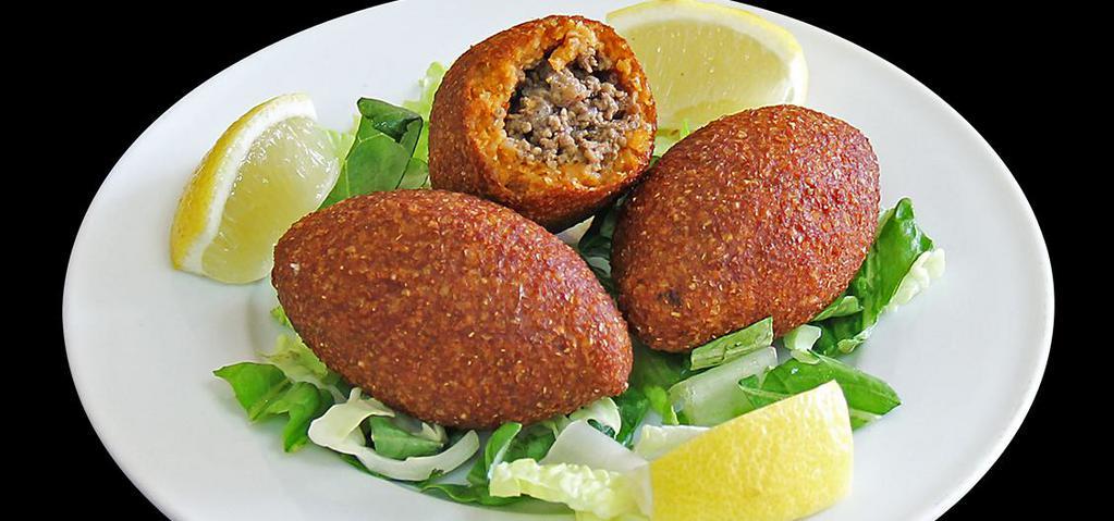 Kibbeh Ball (Each) · Wheat Ball stuffed with Beef, Chopped Onions, and Pine Nuts.