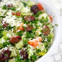 Greek Salad · Romaine Lettuce, Cucumbers, Tomatoes, Onions, Feta Cheese, Kalamata Olives and House Dressin...