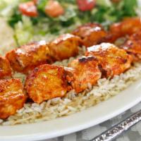 Chicken Kabob (Dinner) · Two Skewers of Marinated Chicken Breast grilled up to perfection and served with Hummus, Hou...