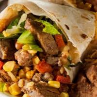 Burrito Street Cravings · Warm flour tortilla filled with choice of meat steak, chicken, pork pastor, pork carnitas, b...