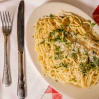 White Pasta · Spaghetti with butter, parsley, garlic & parmesan cheese.