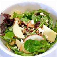 Crave Apple Walnut Salad · Spring mix, sliced apples, dried cranberries, shredded carrots, walnuts, light feta cheese, ...