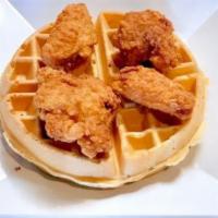 Chicken & Waffles · Your choice of chicken wings or chicken tenders served with a plain Belgian Waffle. Add Whip...