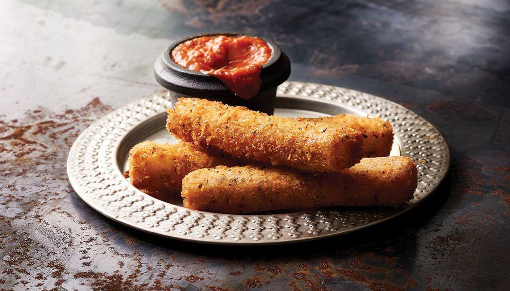 Mozzarella Sticks · Coated in herb-panko breadcrumbs, light fried and served with crushed tomato and basil marinara