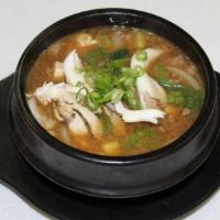Soy Bean Paste Soup With Beef Brisket 차돌된장찌게 · Comes with rice and banchan (side dishes).