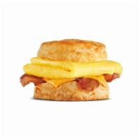 Bacon Egg & Cheese Biscuit · Crispy bacon, folded egg and American cheese on a�buttermilk biscuit.