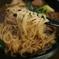 Taiwan Braised Pork Noodles · Ground pork, baby bok choy, green onion, braised egg.
