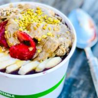 Beez Nuts · base: pure unsweetened acai, strawberry, banana, coconut water.<br />toppings: fresh banana,...