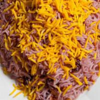 Albaloo Polo & Chicken Saffron · Basmati rice mixed with sour cherry served with boiled chicken.