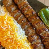 Koobideh · one or two skewers of charbroiled ground sirloin.