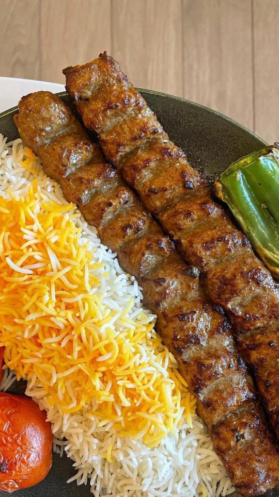 Koobideh · one or two skewers of charbroiled ground sirloin.