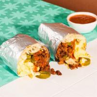 Picante Spicy Breakfast Burrito · Your choice of protein, two scrambled eggs, melted cheese, jalapenos, hot sauce, wrapped in ...