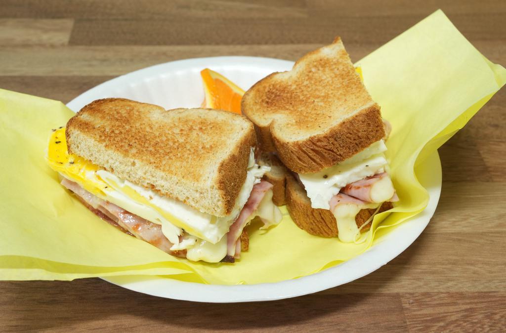 Egg, Ham With Cheese · Ham, egg and cheese on English muffin.