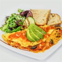 Mexican Omelette · Eggs, salsa(onion, tomato & bell pepper) cheese, mushrooms, and mushrooms