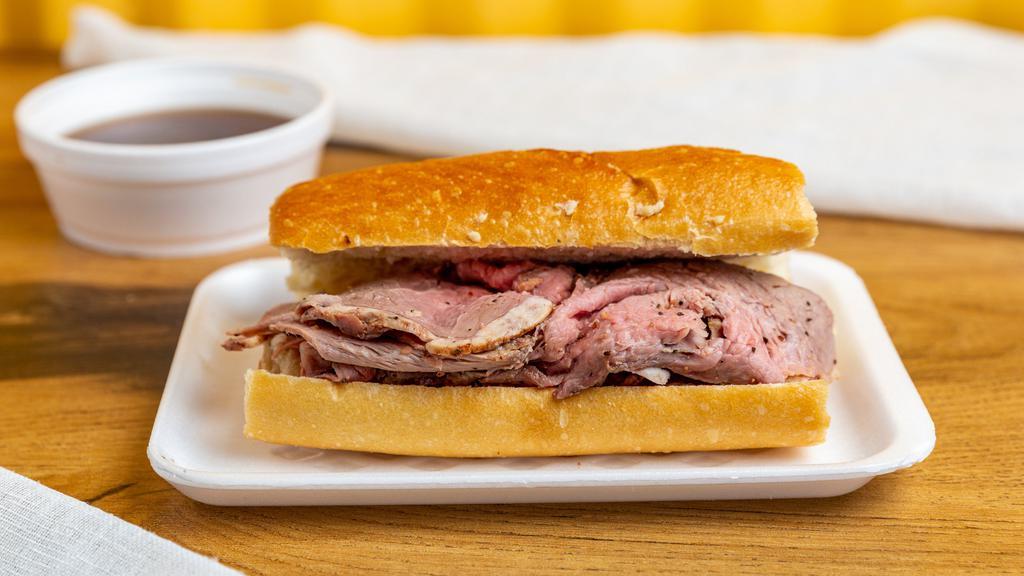 French Dip Tri-Tip Sandwich · Thin sliced tri-tip served on a baguette roll, with a side of au jus sauce. Add cheese ,meat for an additional charge.