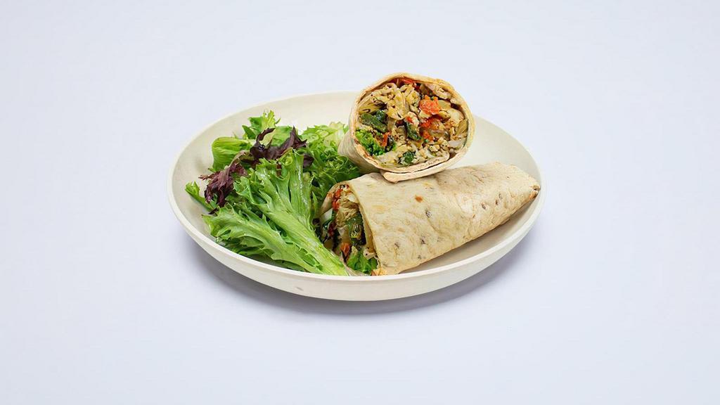 Bird Is The Word Wrap · grilled chicken, poblano peppers, broccoli, peppadew, melted pepper jack cheese, charred onion.