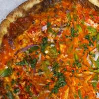 Chicken Tikka Masala Pizza (Medium) · Tandoori Chicken with gravy,Bell peppers,Onion & our special BBQ sauce.