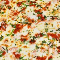 Margarita Pizza (Medium) · Fresh tomato, basil, fresh garlic, and cheese.