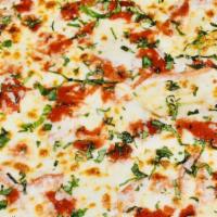 Margarita Pizza (Large) · Fresh tomato, basil, fresh garlic, and cheese.