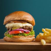 Hamburger/Gardenburger · The classic. Brioche buns, Stella Secret Sauce, freshly cut romaine lettuce, tomatoes, pickl...